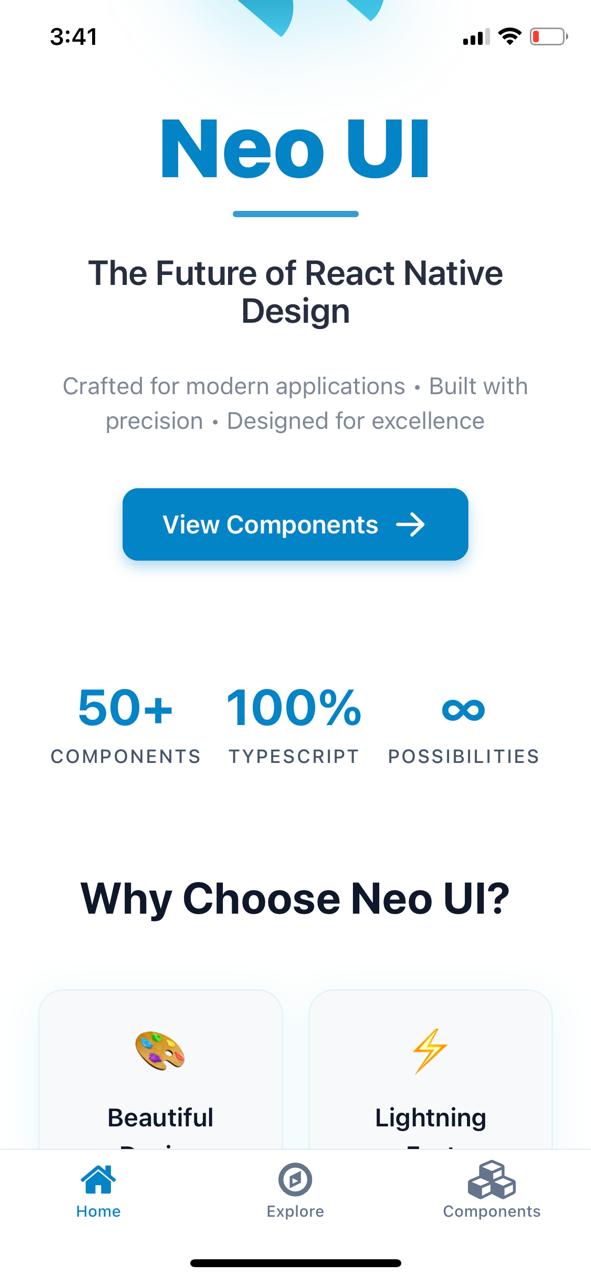 Neo UI Demo Home Screen