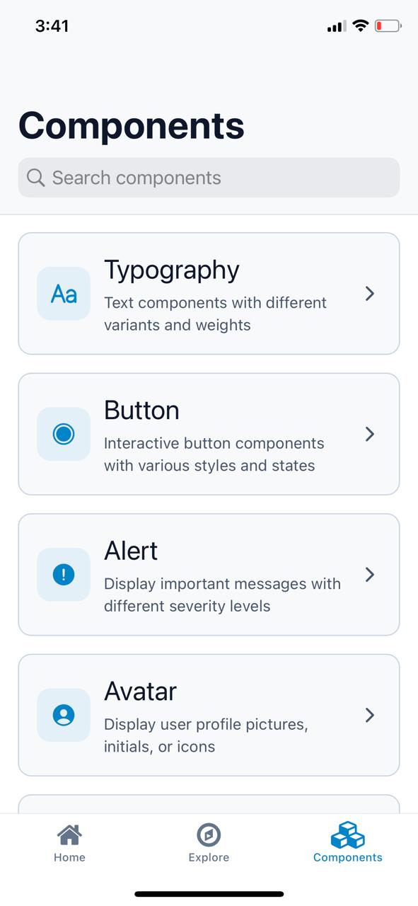 Neo UI Demo Components List