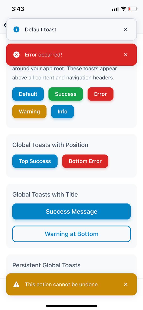 Neo UI Demo Toast Component